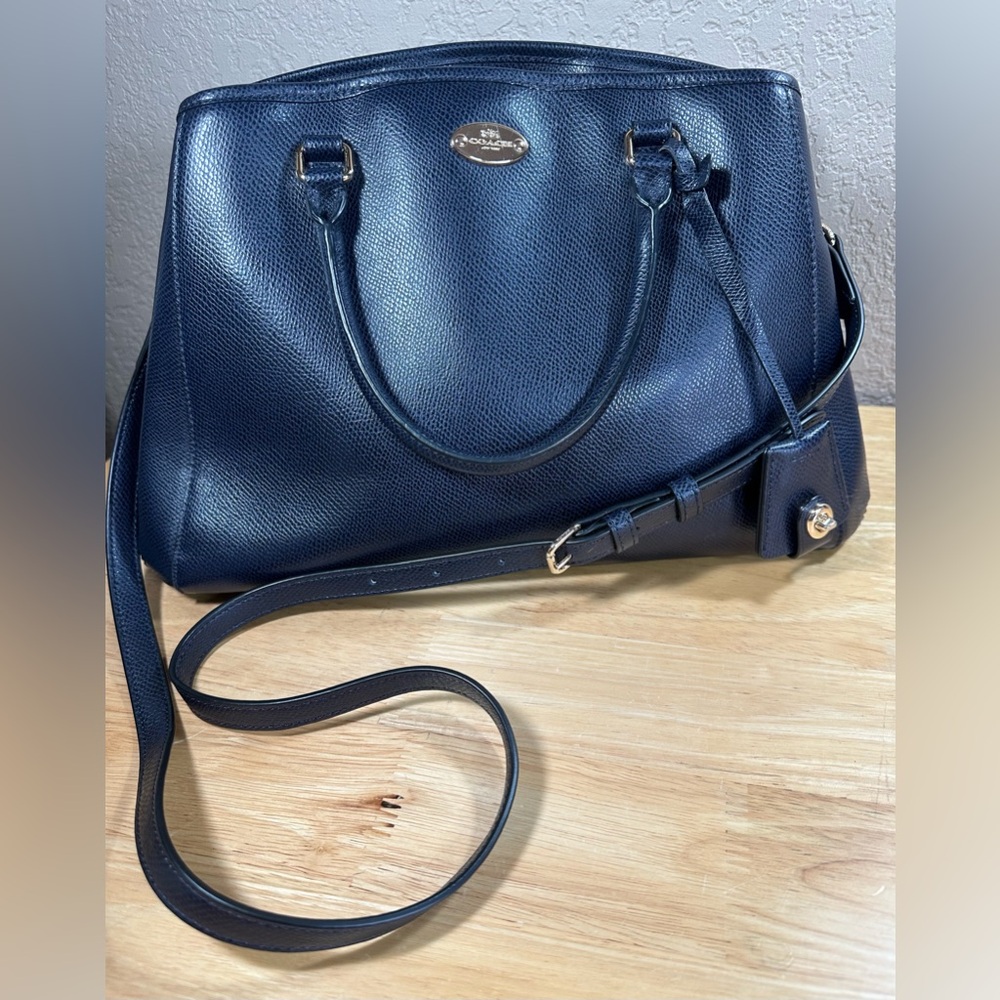 COACH Margot Carryall Satchel Bag Midnight Navy Crossgrain Leather Purse